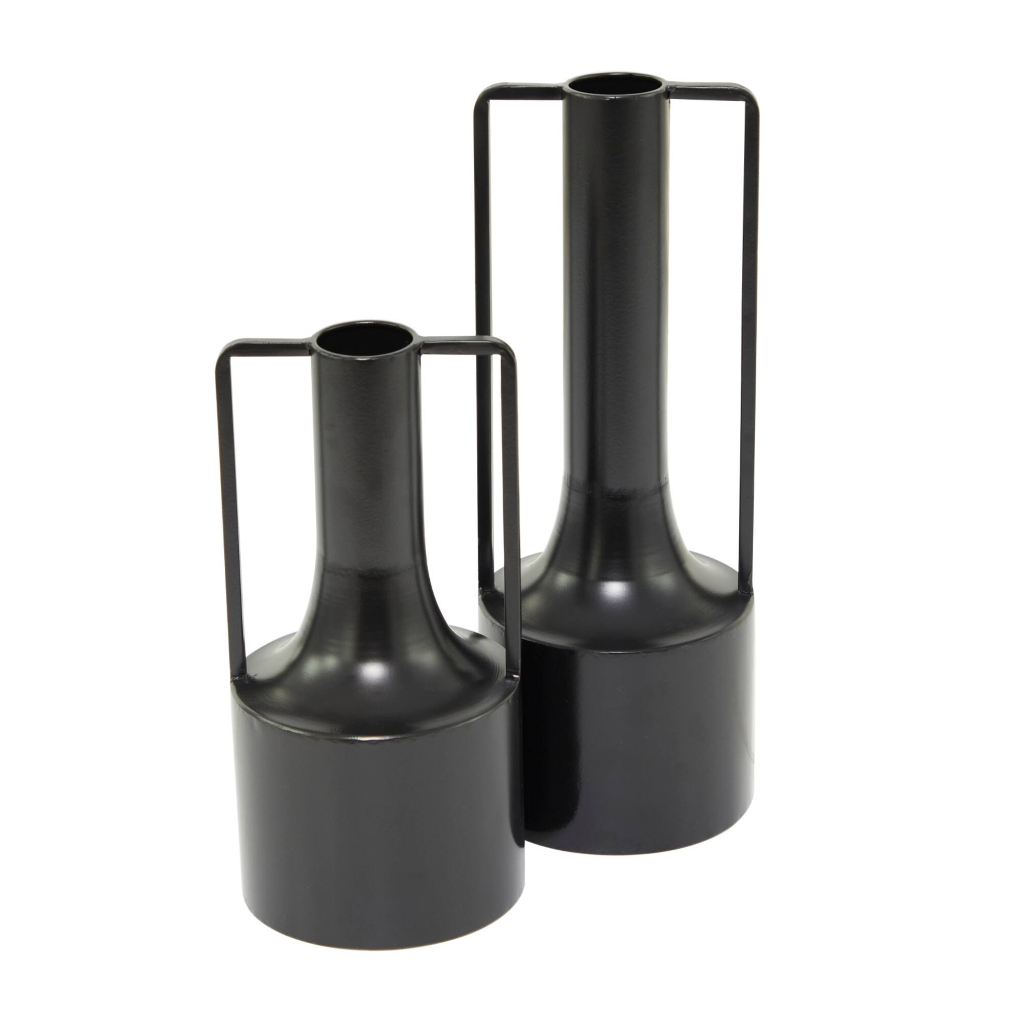 Black Metal Vase with Handles Set of 2 16", 12"